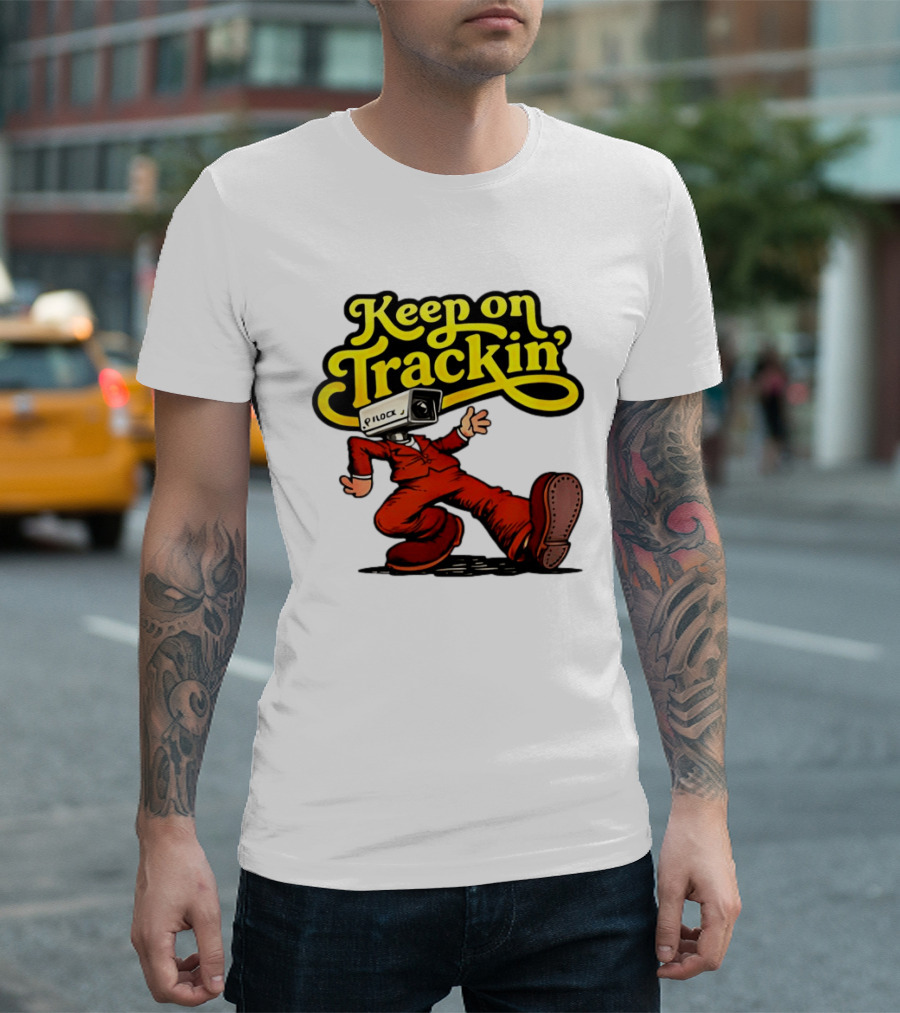 Keep On Trackin' Security Camera Head Person Walking T-Shirt