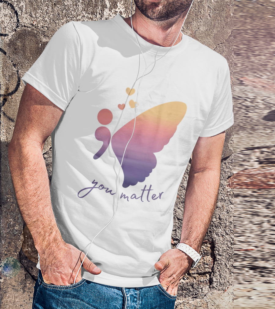 Semicolon Butterfly You Matter Inspirational Mental Health Awareness T-Shirt