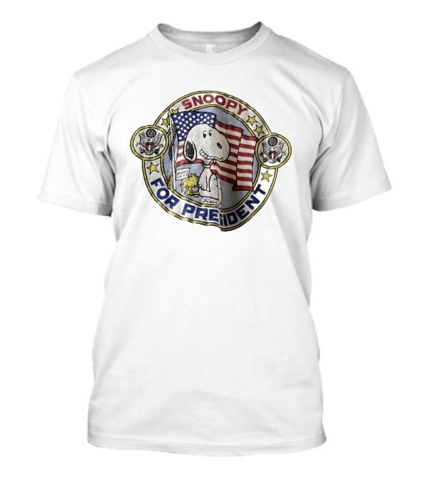 Snoopy For President Schulz Woodstock VP American Flag Oval Seal T-Shirt