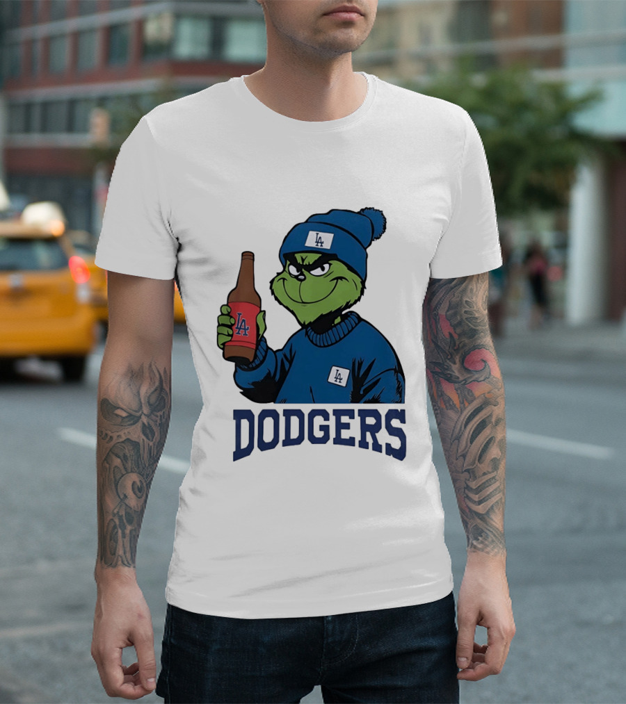 Los Angeles Dodgers MLB Christmas Grinch Beanie And Sweater T-Shirt
