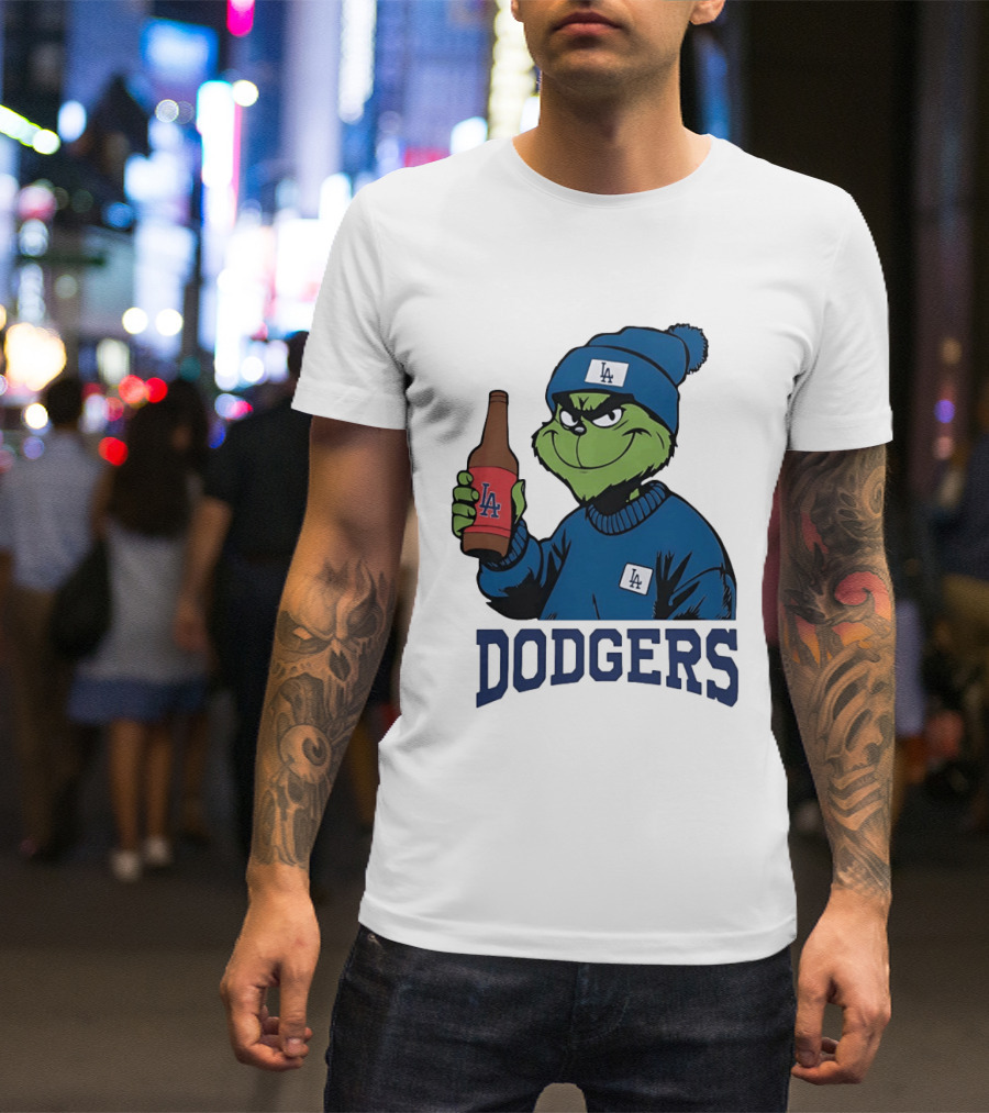 Los Angeles Dodgers MLB Christmas Grinch Beanie And Sweater T-Shirt