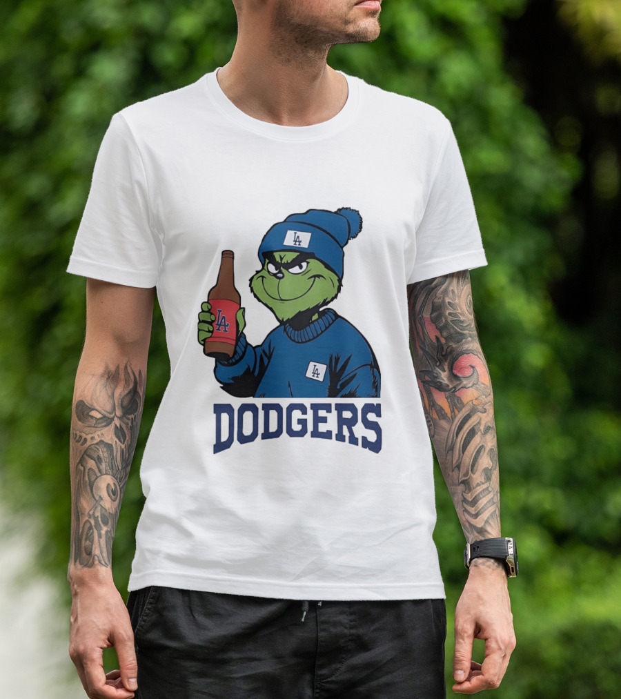 Los Angeles Dodgers MLB Christmas Grinch Beanie And Sweater T-Shirt