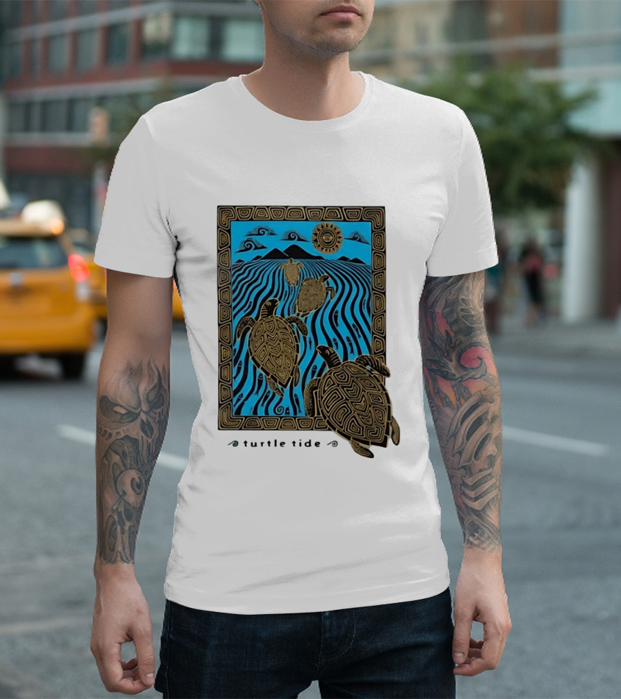 Turtle Tide Ocean Sea Life Coastal Nautical Waves And Sun T-Shirt