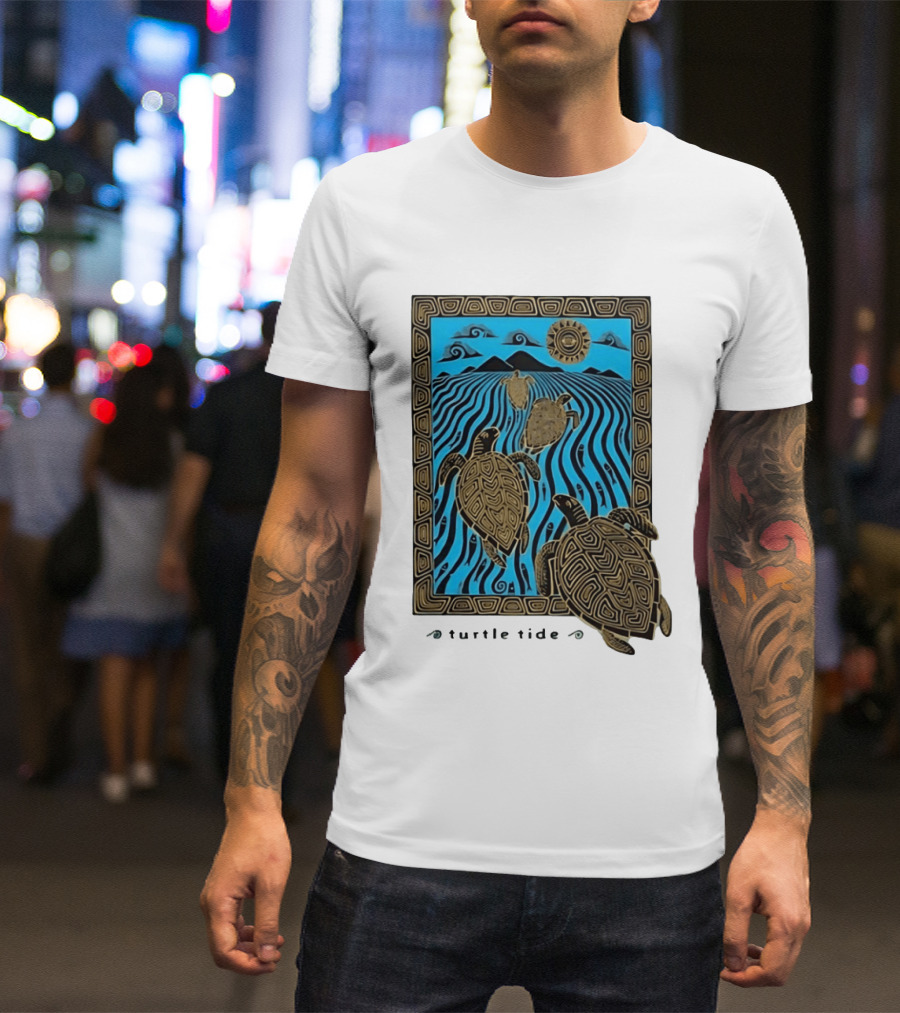Turtle Tide Ocean Sea Life Coastal Nautical Waves And Sun T-Shirt