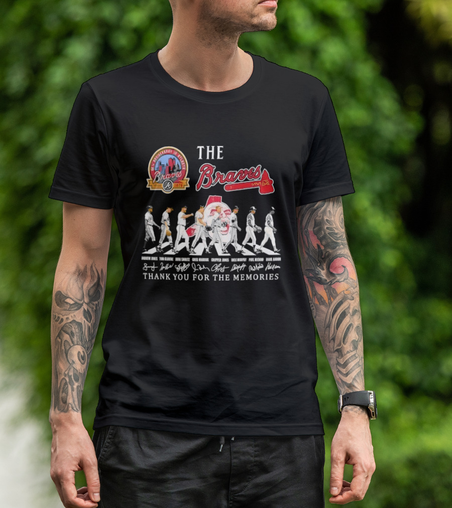 Atlanta Braves 60th Anniversary Legends Hank Aaron John Smoltz Greg Maddux Chipper Jones Thank You For The Memories T-Shirt