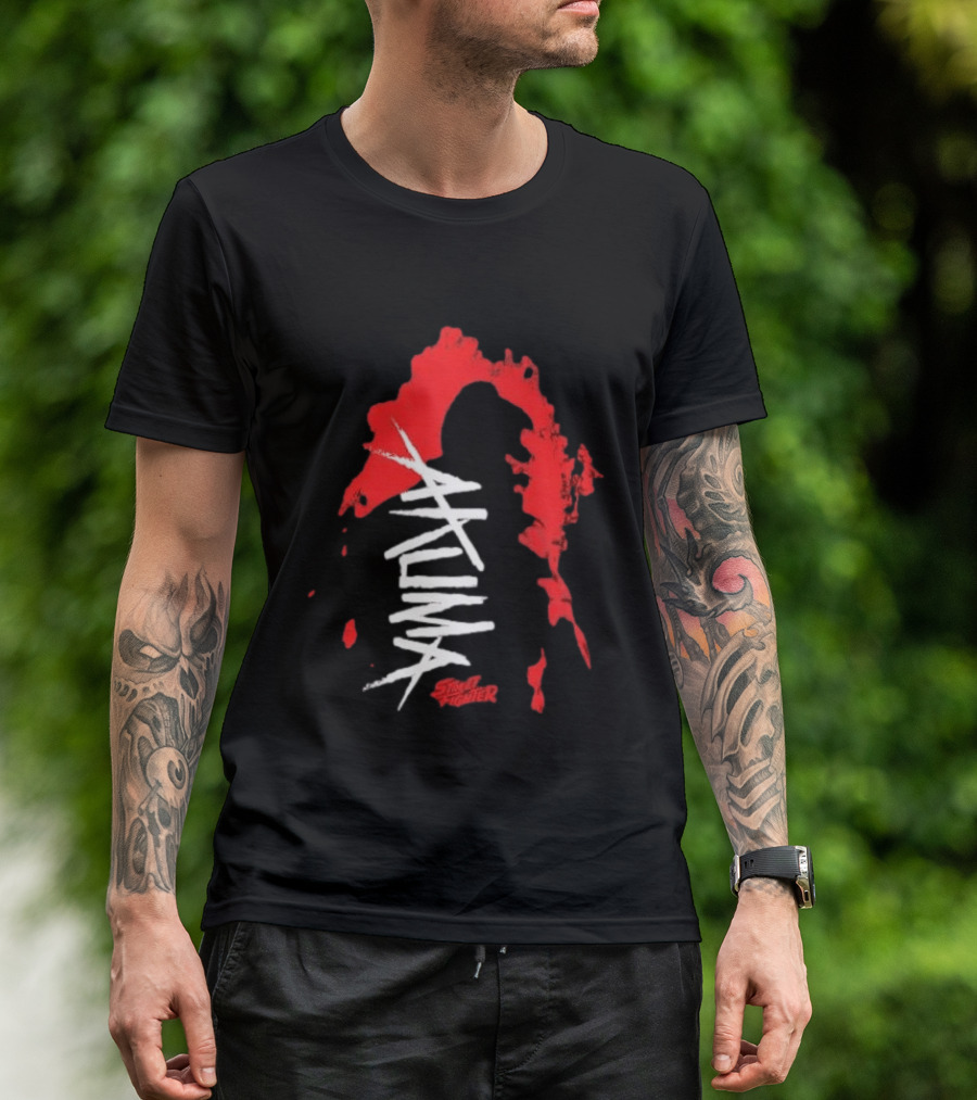 Akuma Street Fighter Red And White Brushstroke T-Shirt