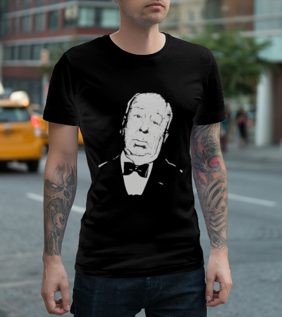 Alfred Hitchcock Staring Silhouette Iconic Filmmaker Style Bowtie T-Shirt