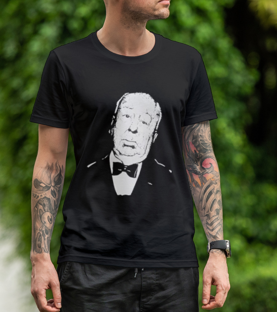 Alfred Hitchcock Staring Silhouette Iconic Filmmaker Style Bowtie T-Shirt