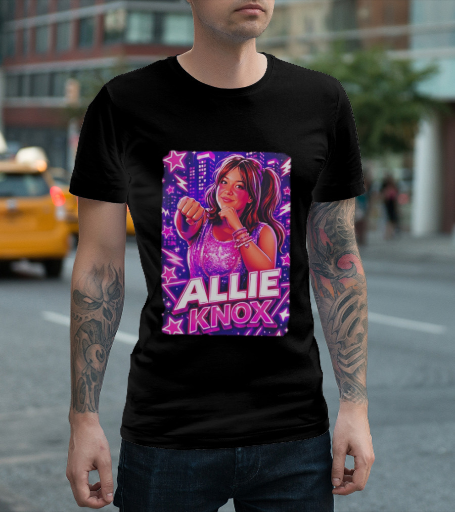 Allie Knox Retro Neon City Lights Style With Stars T-Shirt