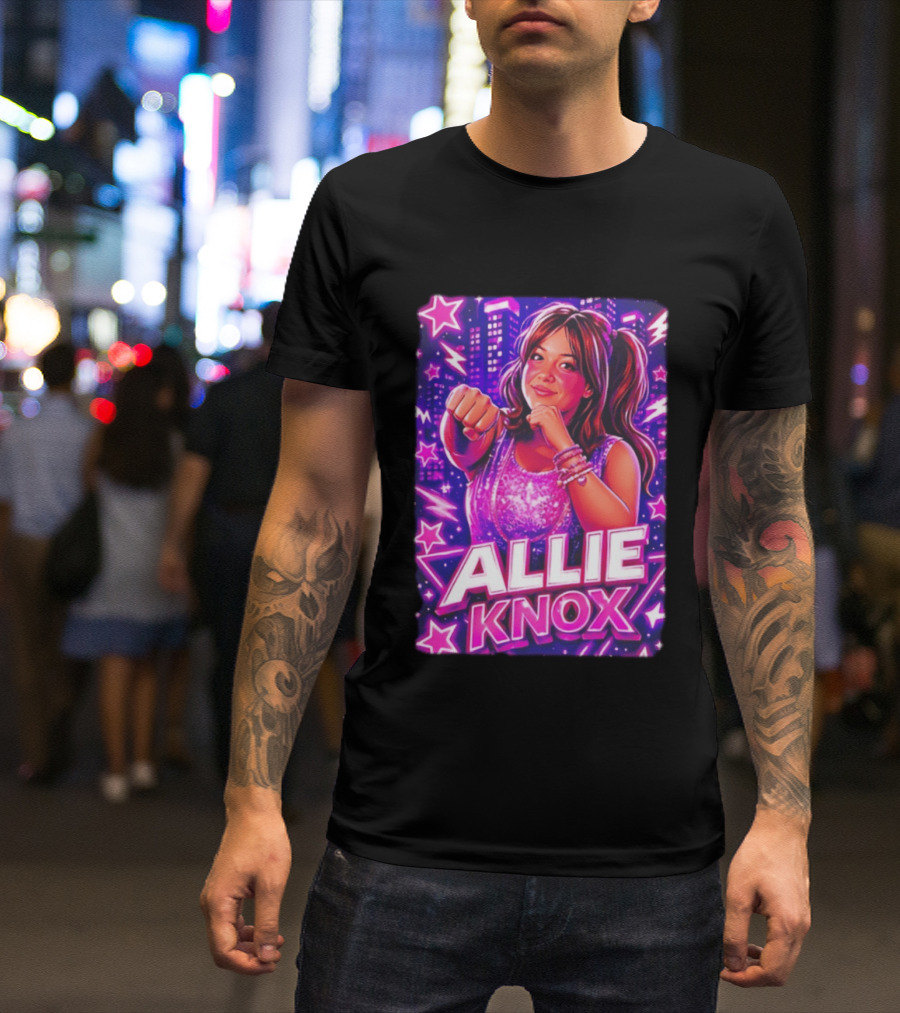 Allie Knox Retro Neon City Lights Style With Stars T-Shirt