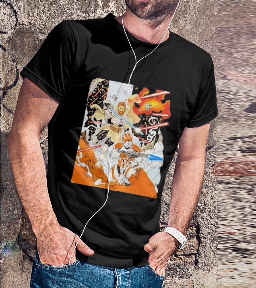 Obi Wan Kenobi Commander Cody Battlefront Action Scene Star Wars T-Shirt