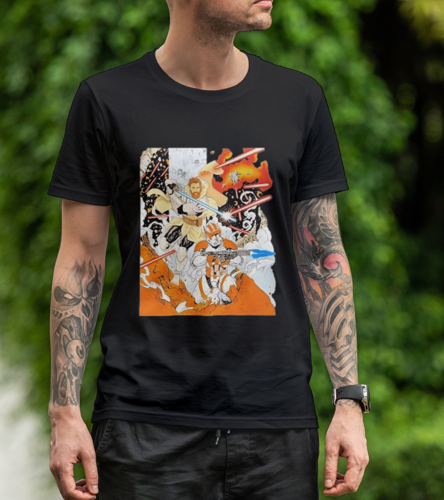 Obi Wan Kenobi Commander Cody Battlefront Action Scene Star Wars T-Shirt
