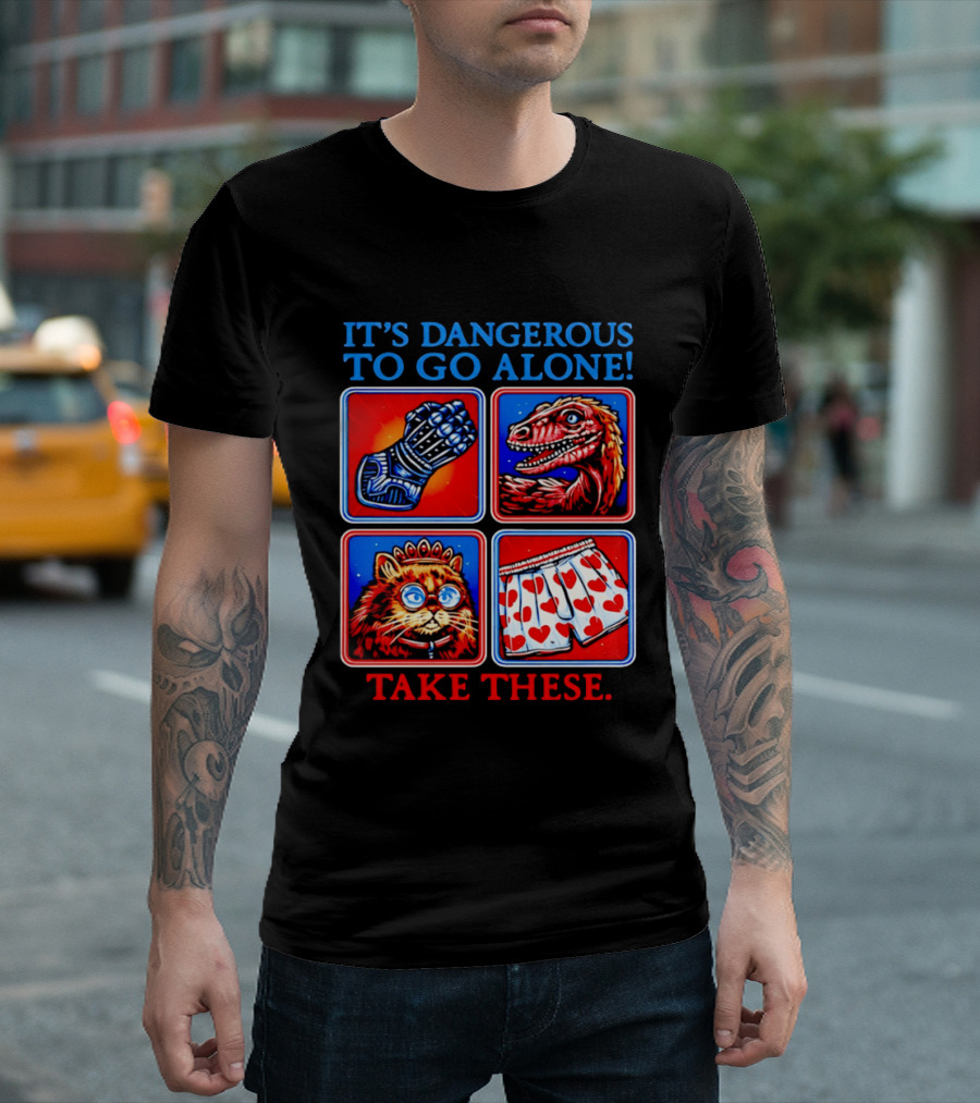 It's Dangerous To Go Alone Take These Gauntlet Raptor Cat Heart Boxers T-Shirt
