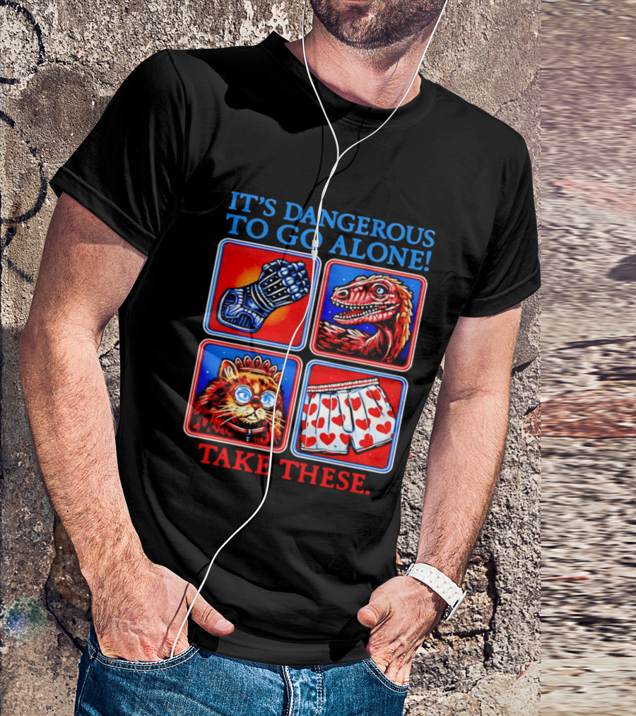 It's Dangerous To Go Alone Take These Gauntlet Raptor Cat Heart Boxers T-Shirt