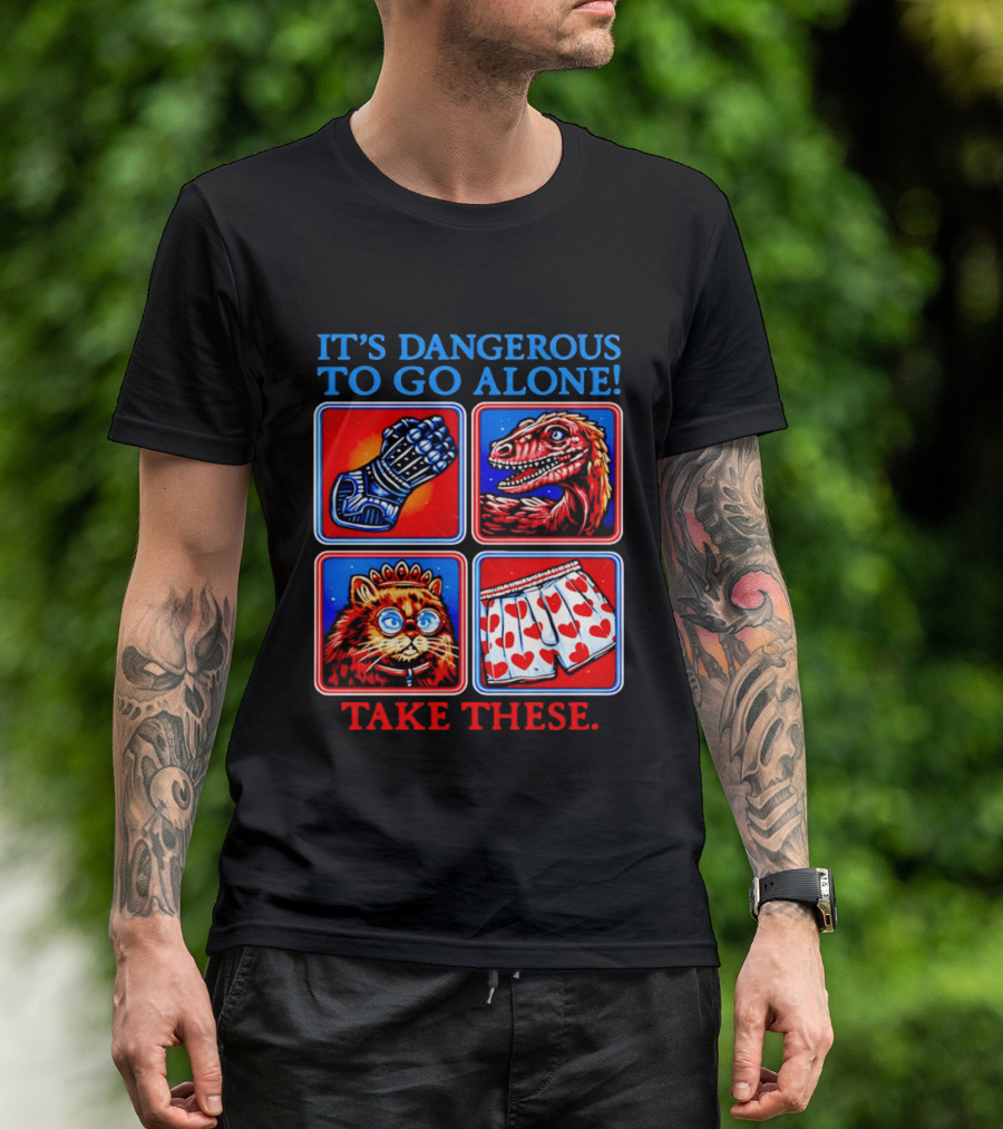 It's Dangerous To Go Alone Take These Gauntlet Raptor Cat Heart Boxers T-Shirt