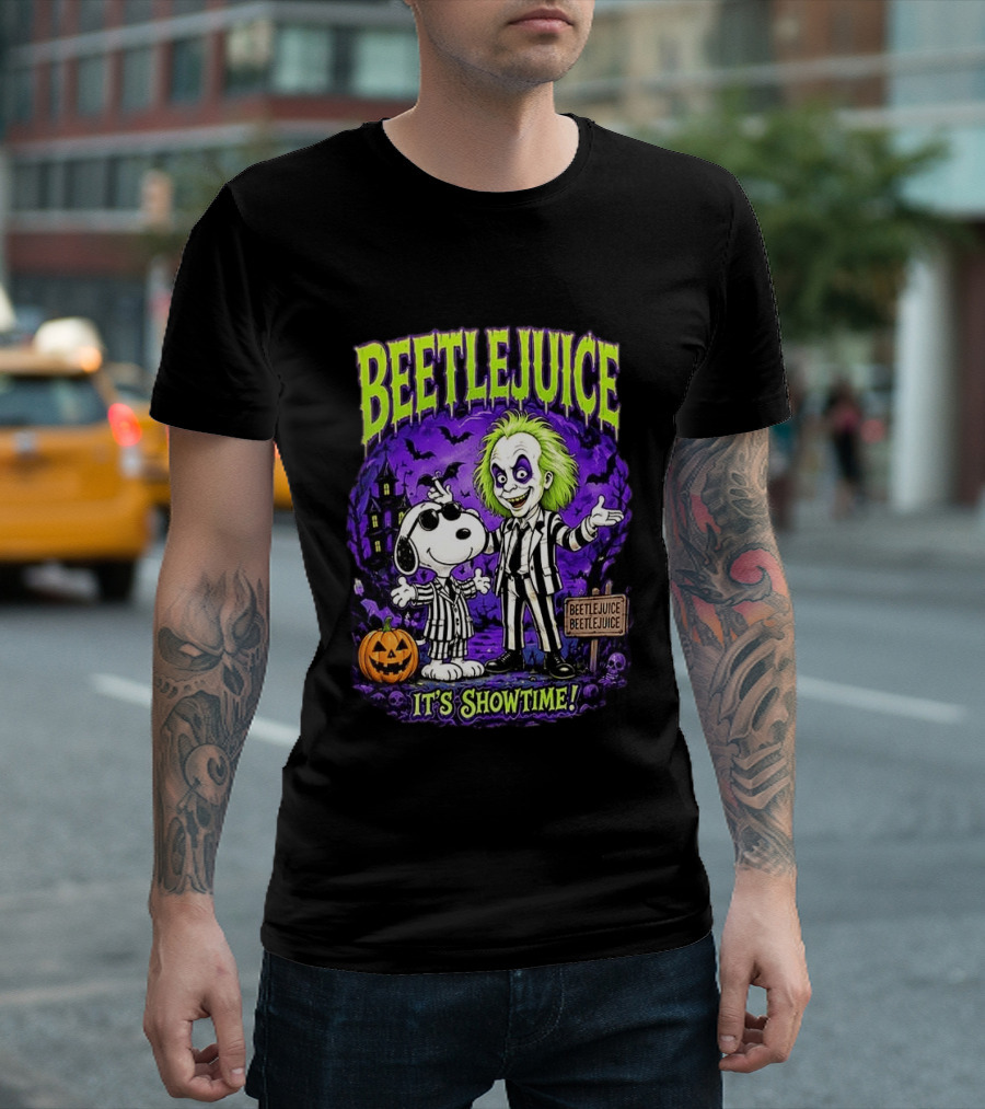 Beetlejuice Snoopy It's Showtime Halloween Pumpkin T-Shirt