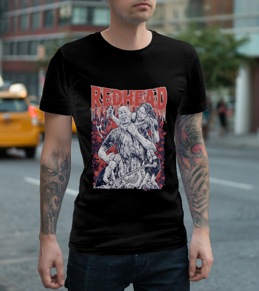 Red Head Horror Gruesome Comic Style Bloodied Figures T-Shirt