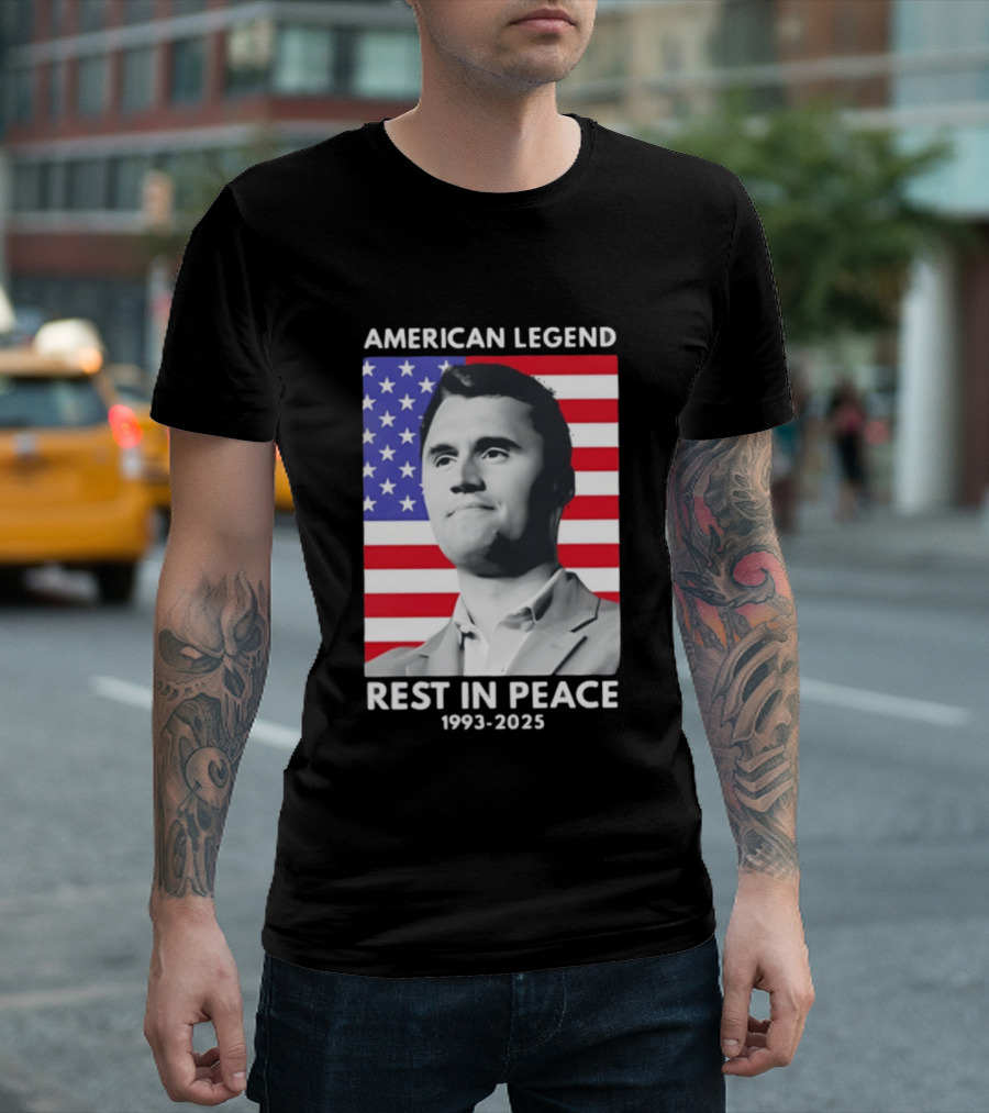 American Legend Rest In Peace Charlie Kirk 1993 2025 USA Flag T-Shirt