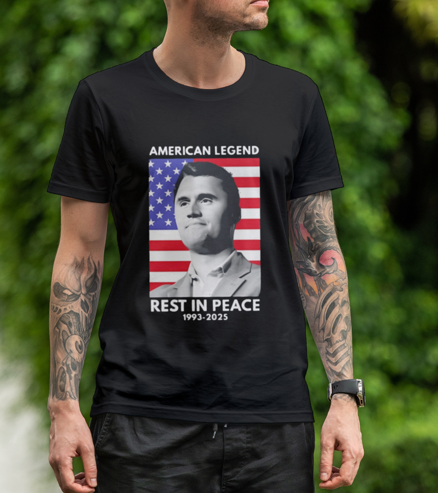 American Legend Rest In Peace Charlie Kirk 1993 2025 USA Flag T-Shirt