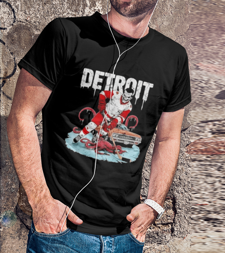 Detroit Red Wings Skull Hockey Player Tentacles Car T-Shirt