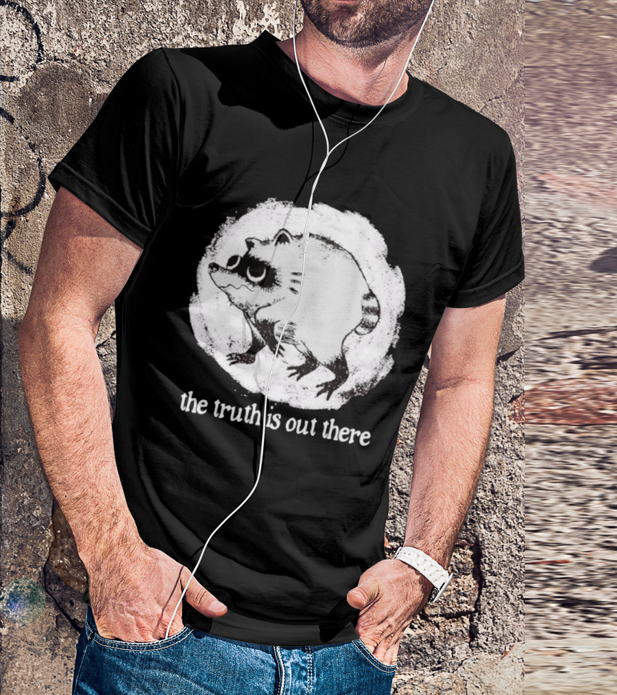 Jimothy The Raccoon The Truth Is Out There Black And White Sketch T-Shirt