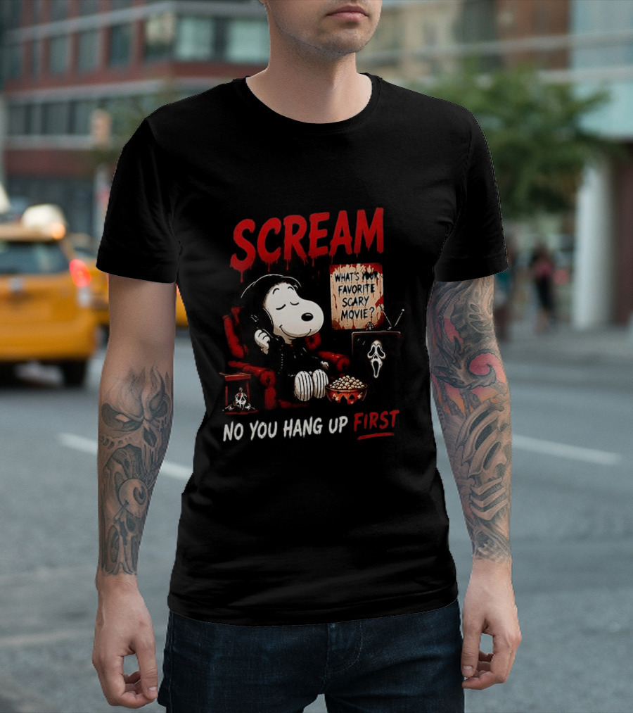 Snoopy Scream No You Hang Up First Scary Movie Popcorn T-Shirt
