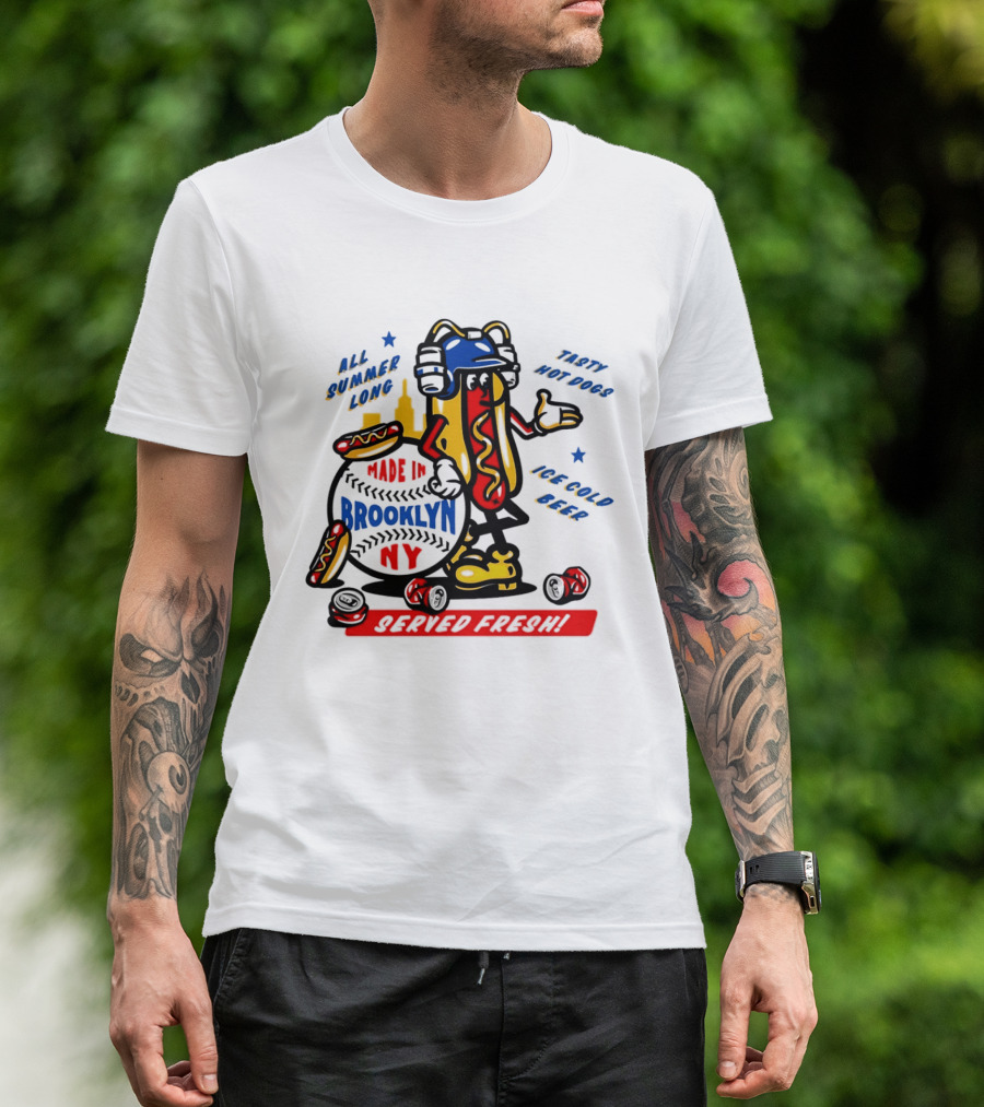 Made In Brooklyn NY Hot Dog With Ketchup All Summer Long Play Ball T-Shirt