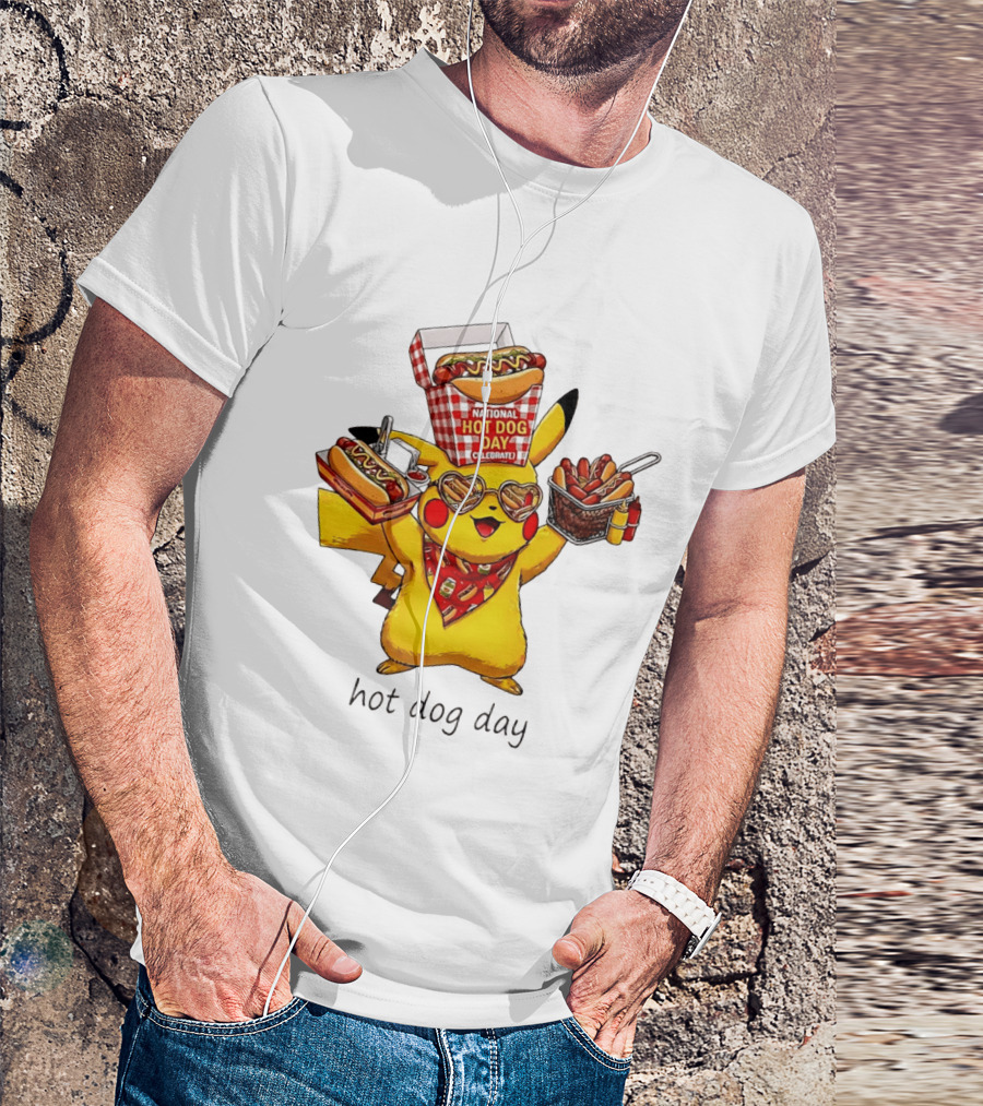 National Hot Dog Day Pikachu Heart Sunglasses Celebrate T-Shirt