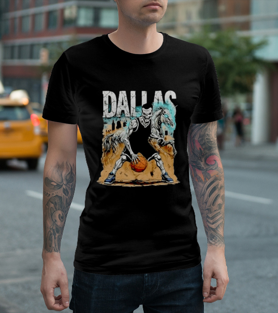 Undead Basketball Player Dribbling Skeleton Horse DALLAS T-Shirt