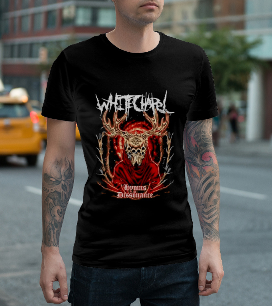 Whitechapel Antlered Skull Hooded Figure Hymns In Dissonance T-Shirt