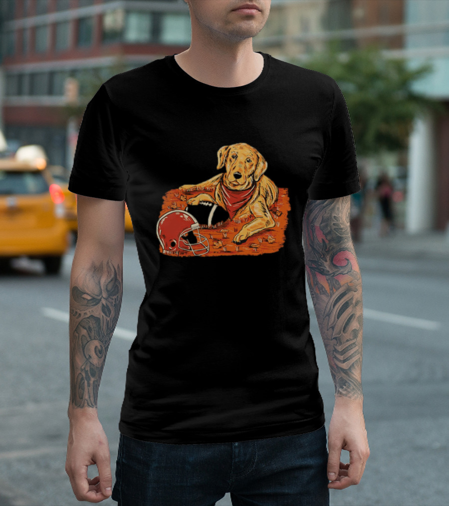 Labrador Retriever Fall Football Scene With Maroon Helmet T-Shirt