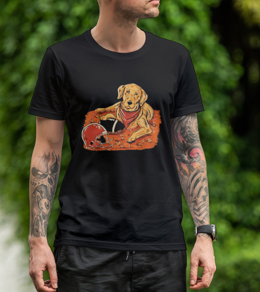 Labrador Retriever Fall Football Scene With Maroon Helmet T-Shirt