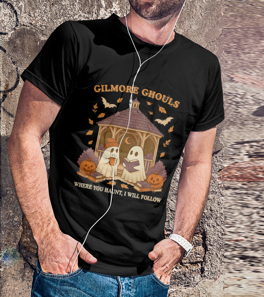 Gilmore Ghouls Where You Haunt I Will Follow Gilmore Girls Halloween Pumpkins Ghosts Cozy Scene T-Shirt