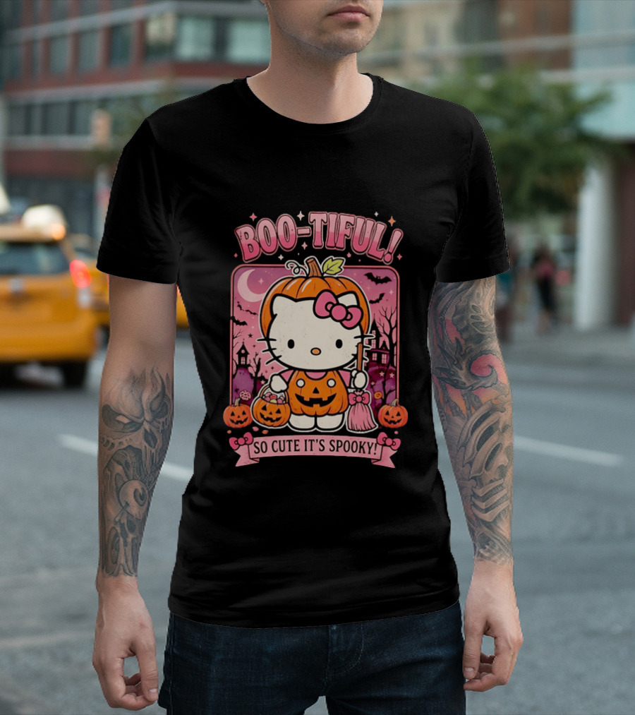 Boo Tiful Hello Kitty So Cute It's Spooky Halloween Pumpkin T-Shirt