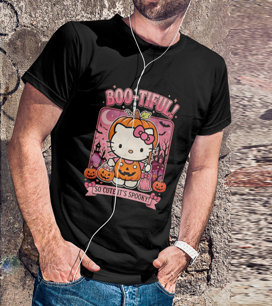 Boo Tiful Hello Kitty So Cute It's Spooky Halloween Pumpkin T-Shirt