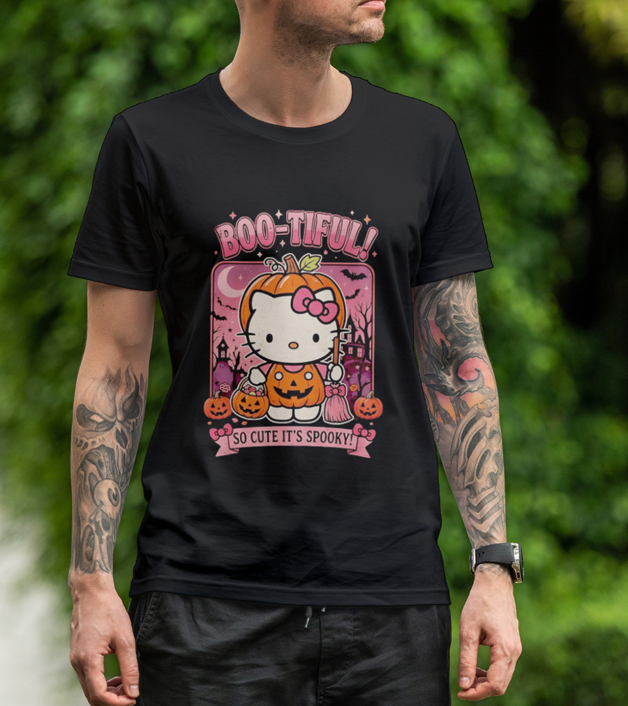 Boo Tiful Hello Kitty So Cute It's Spooky Halloween Pumpkin T-Shirt