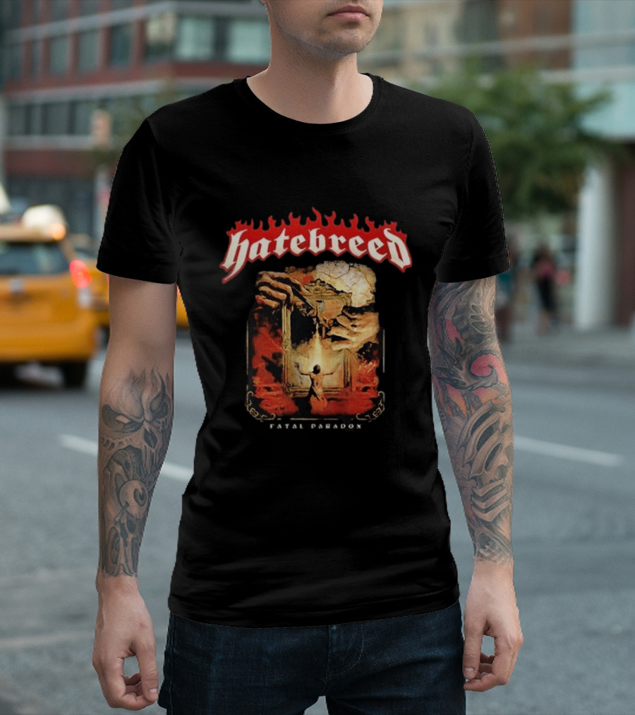 Hatebreed Fatal Paradox Fiery Artwork With Hands And Figure T-Shirt