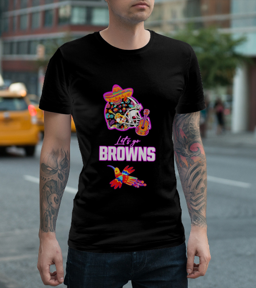 Let's Go Browns Fiesta Mexican Folk Art With Hummingbird And Sombrero T-Shirt