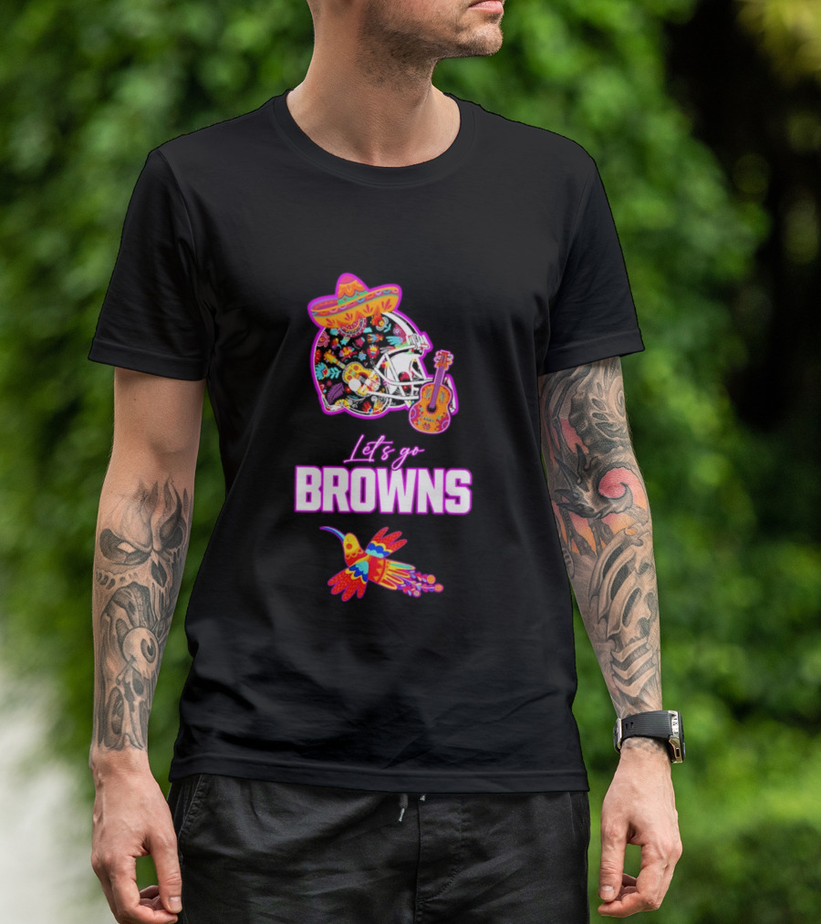 Let's Go Browns Fiesta Mexican Folk Art With Hummingbird And Sombrero T-Shirt