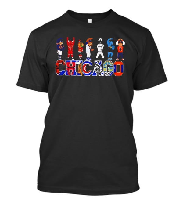Chicago Bears Bulls Blackhawks Cubs White Sox Mascots Basketball Logos T-Shirt