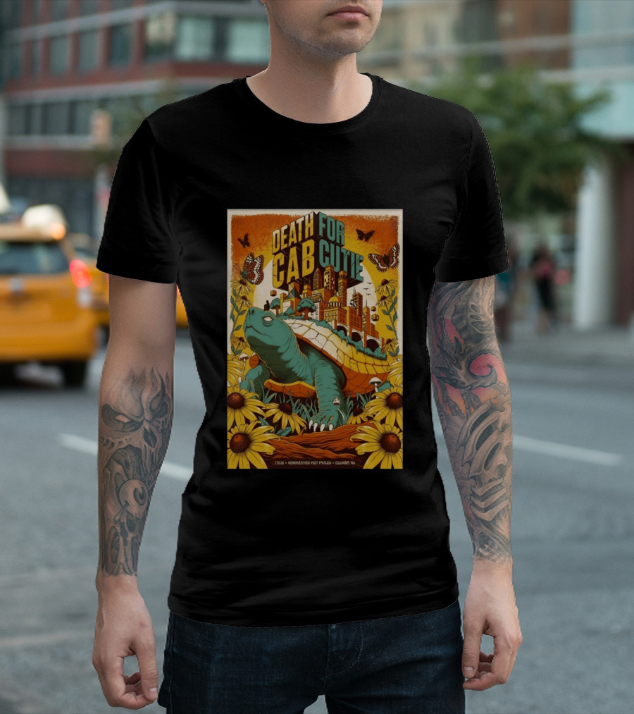 Death Cab For Cutie Merriweather Post Pavilion 7 21 2026 Columbia MD Art Butterflies Turtle Sunflowers T-Shirt
