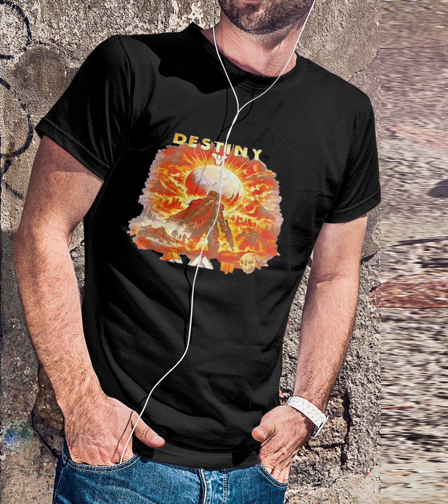 Destiny 3 Guardian Fireteam Solar Battle Scene With Traveler Sky Planet And Skull T-Shirt