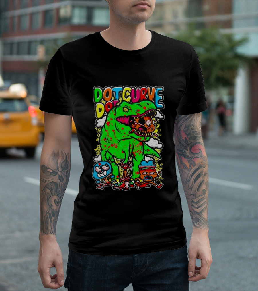 Dot Dot Curve Gumballs Gone Rawr Dinosaur Cartoon Clouds T-Shirt