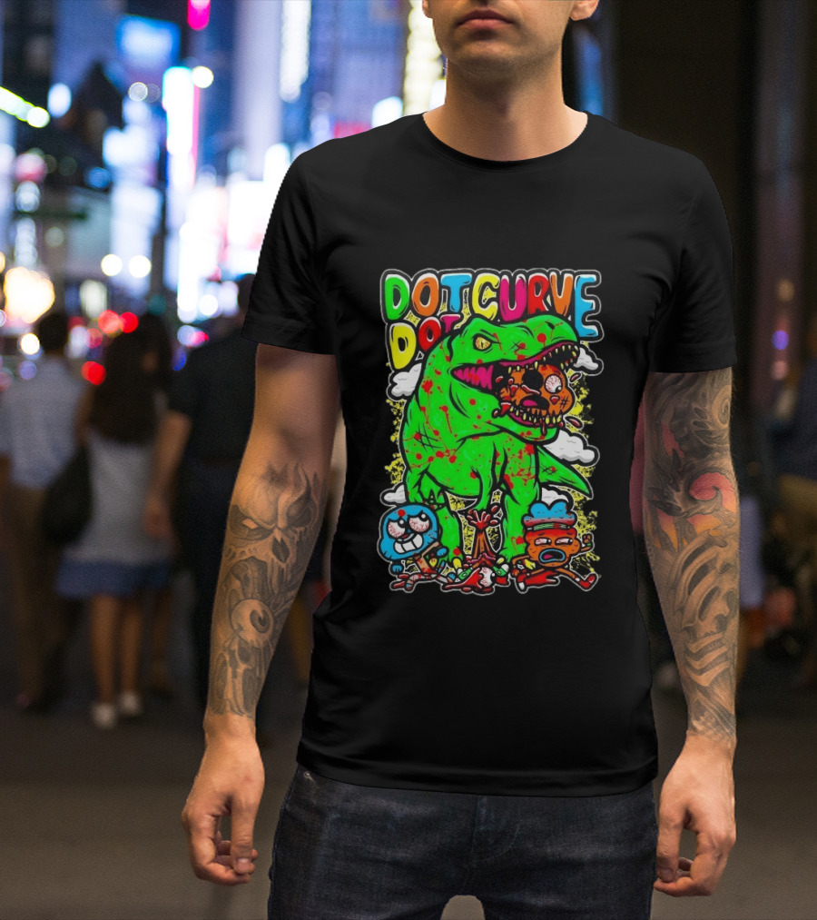 Dot Dot Curve Gumballs Gone Rawr Dinosaur Cartoon Clouds T-Shirt