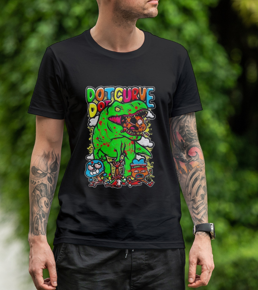 Dot Dot Curve Gumballs Gone Rawr Dinosaur Cartoon Clouds T-Shirt