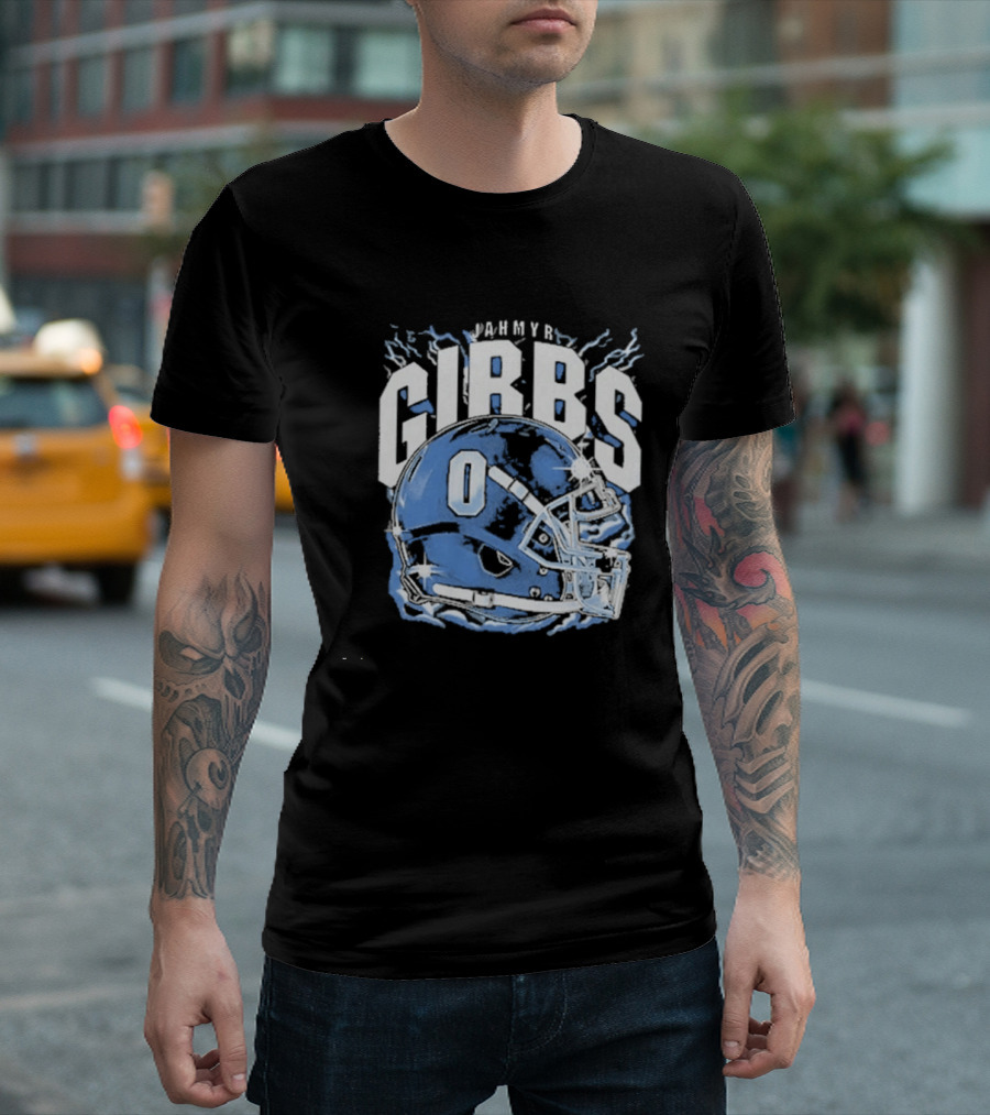 Jahmyr Gibbs Detroit Football Helmet Lions Number 0 T-Shirt