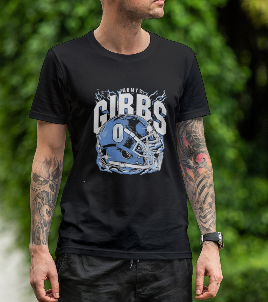 Jahmyr Gibbs Detroit Football Helmet Lions Number 0 T-Shirt
