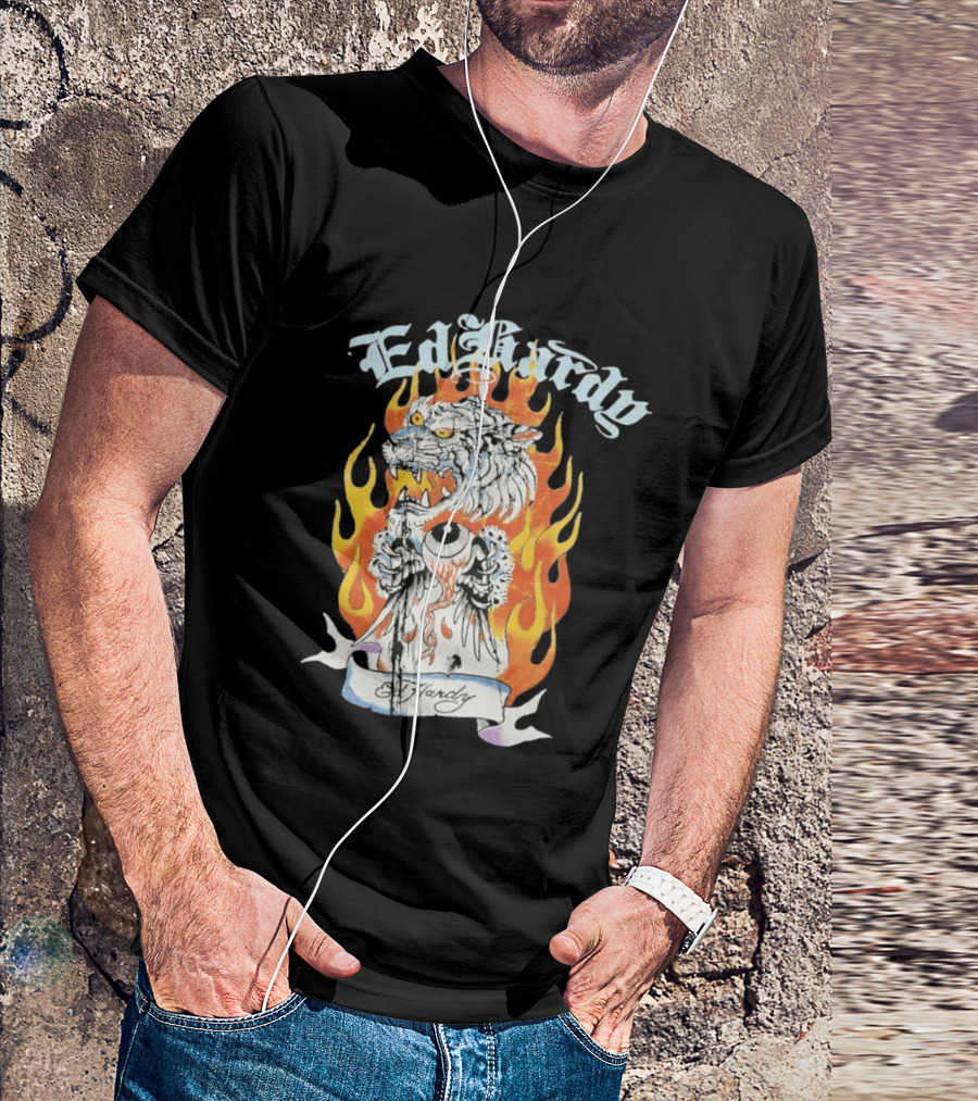 Ed Hardy Flaming Tiger Eyeball Flame Tattoo T-Shirt