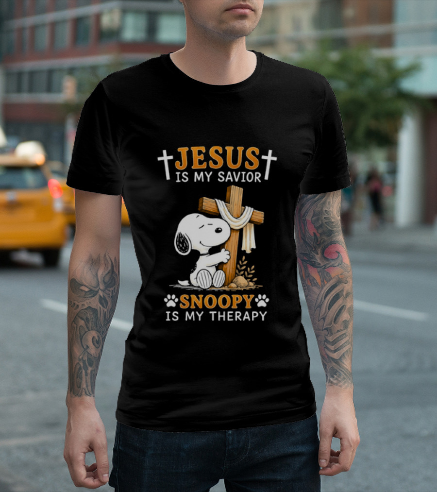 Jesus Is My Savior Snoopy Is My Therapy Cross And Faithful Beagle T-Shirt