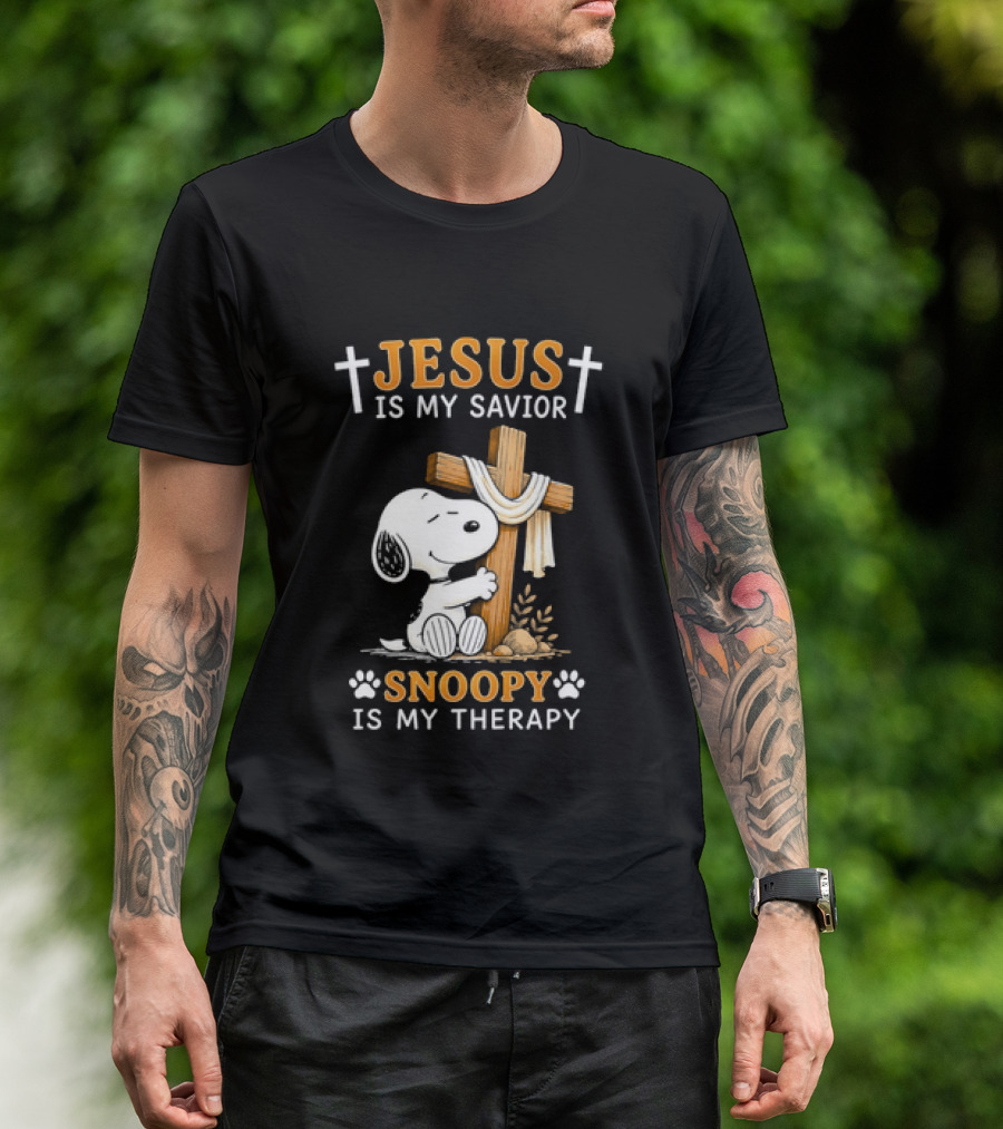 Jesus Is My Savior Snoopy Is My Therapy Cross And Faithful Beagle T-Shirt